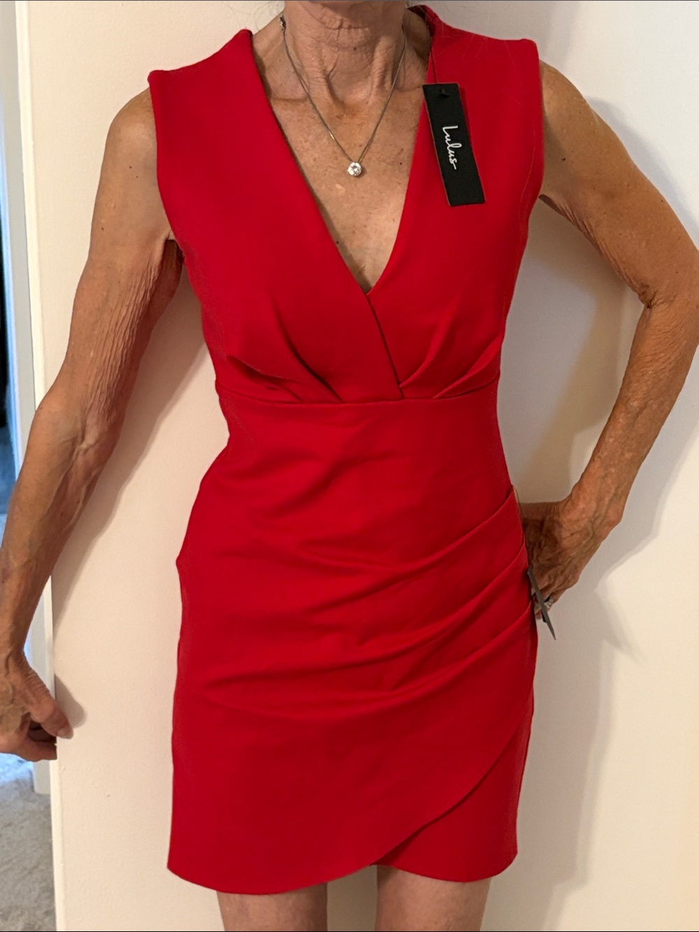 Sleeveless Red V-Neck Women's Dress